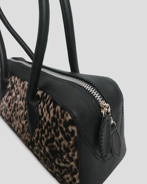 Back view of Cila handmade leather bag Wild Stripe – structured cow suede leather with clean stitching