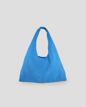 Big Vetta blue suede shoulder bag made from genuine Indonesian suede leather