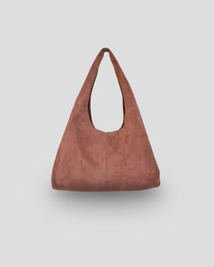 Big Vetta premium suede shoulder bag in brown - easy suede bag care with Indonesian leather