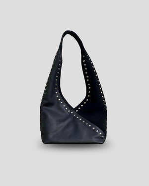 Genuine leather bag silver stud detailing showing premium Indonesian mixed leather craftsmanship