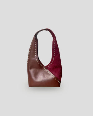 maroon mariposa suede bag from indonesia