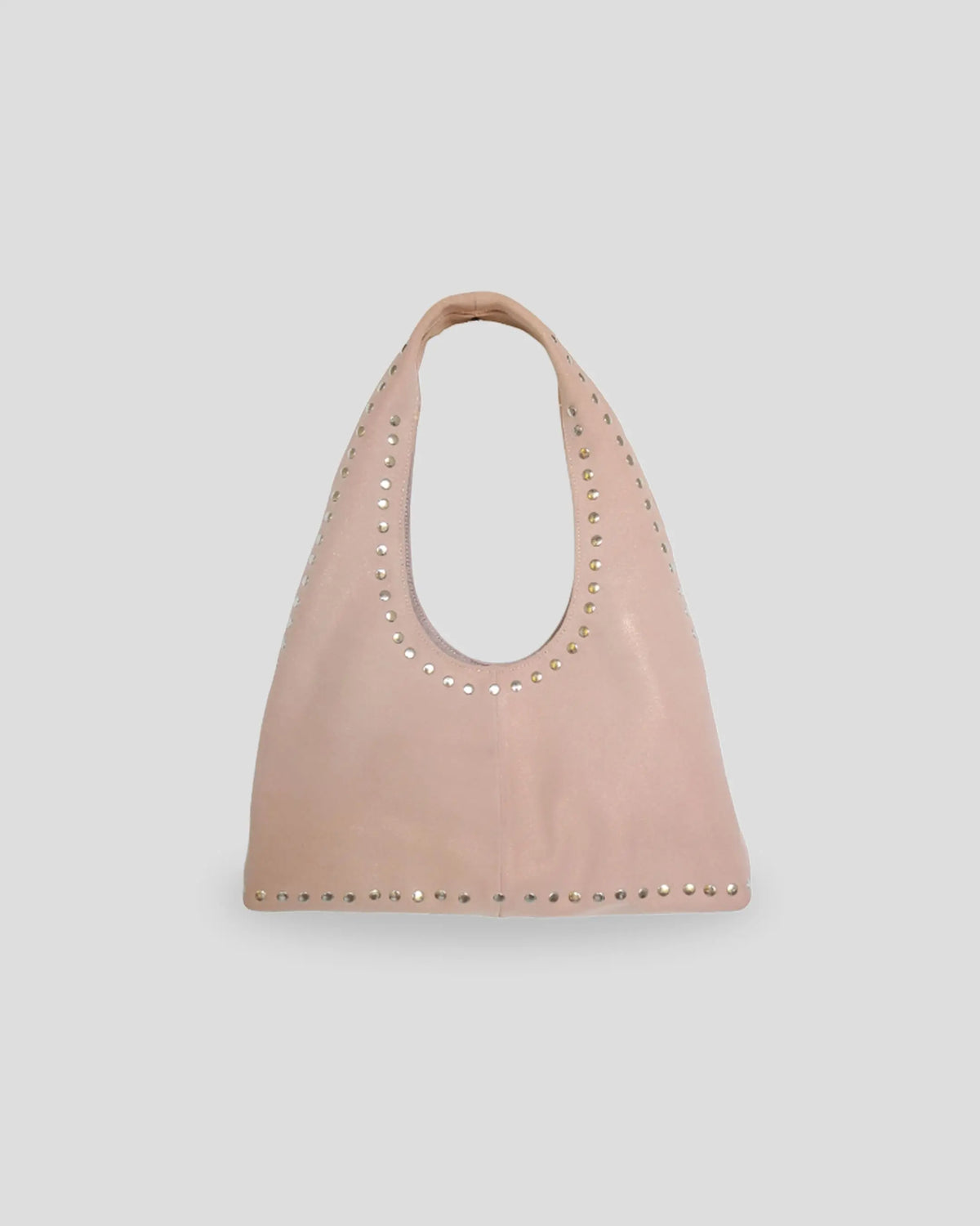 Pink studded shoulder bag women France glossy suede leather metallic studs premium