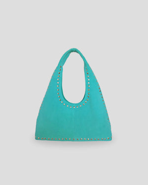Tosca turquoise studded shoulder bag women Switzerland unique suede leather metallic