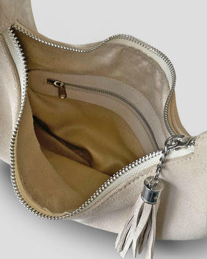 Olia suede bag inside pockets zipper compartments suede bag care keeps quality