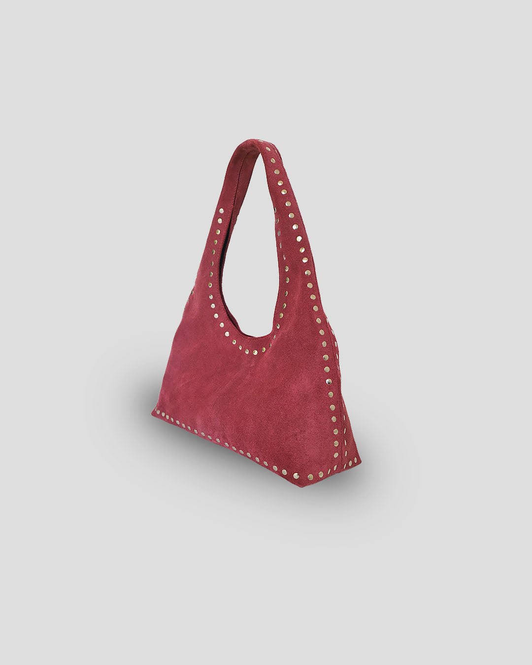 Navya suede shoulder bag dimensions 33.5cm showing compact yet spacious design