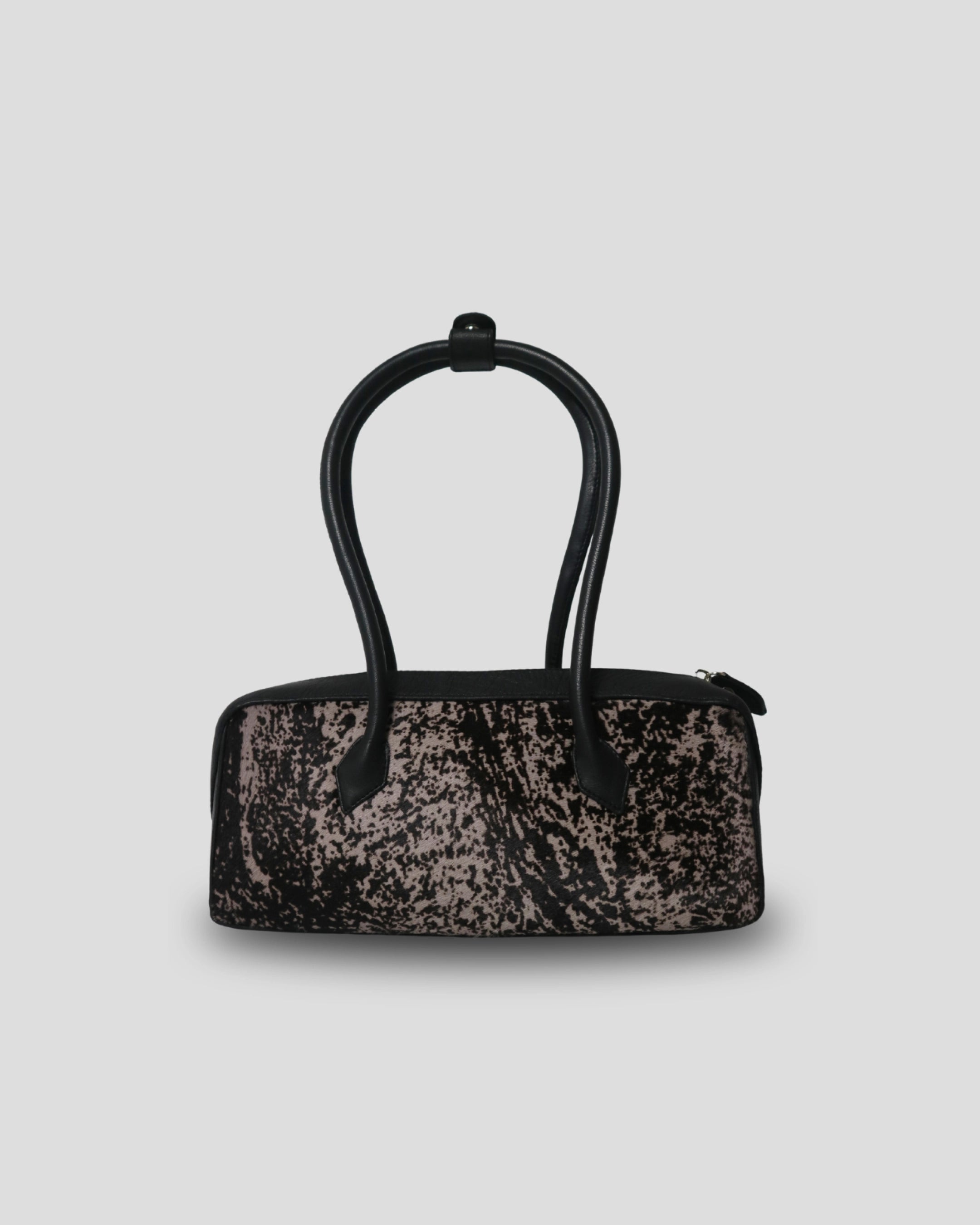 cila Cow Print genuine leather handbag Noir Bloom – one of a kind natural cowhide statement bag