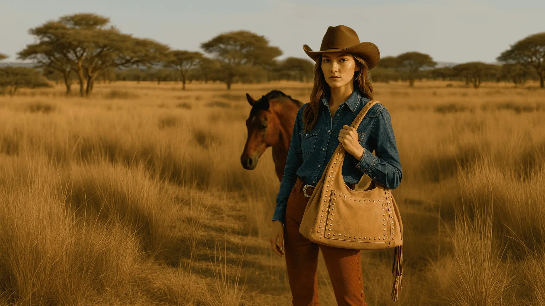 Woman in a cowboy hat and leather jacket by nam leather in australia