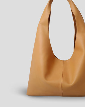 Kaia Plain handmade leather bag in camel – minimalist cow leather hobo bag for daily wear