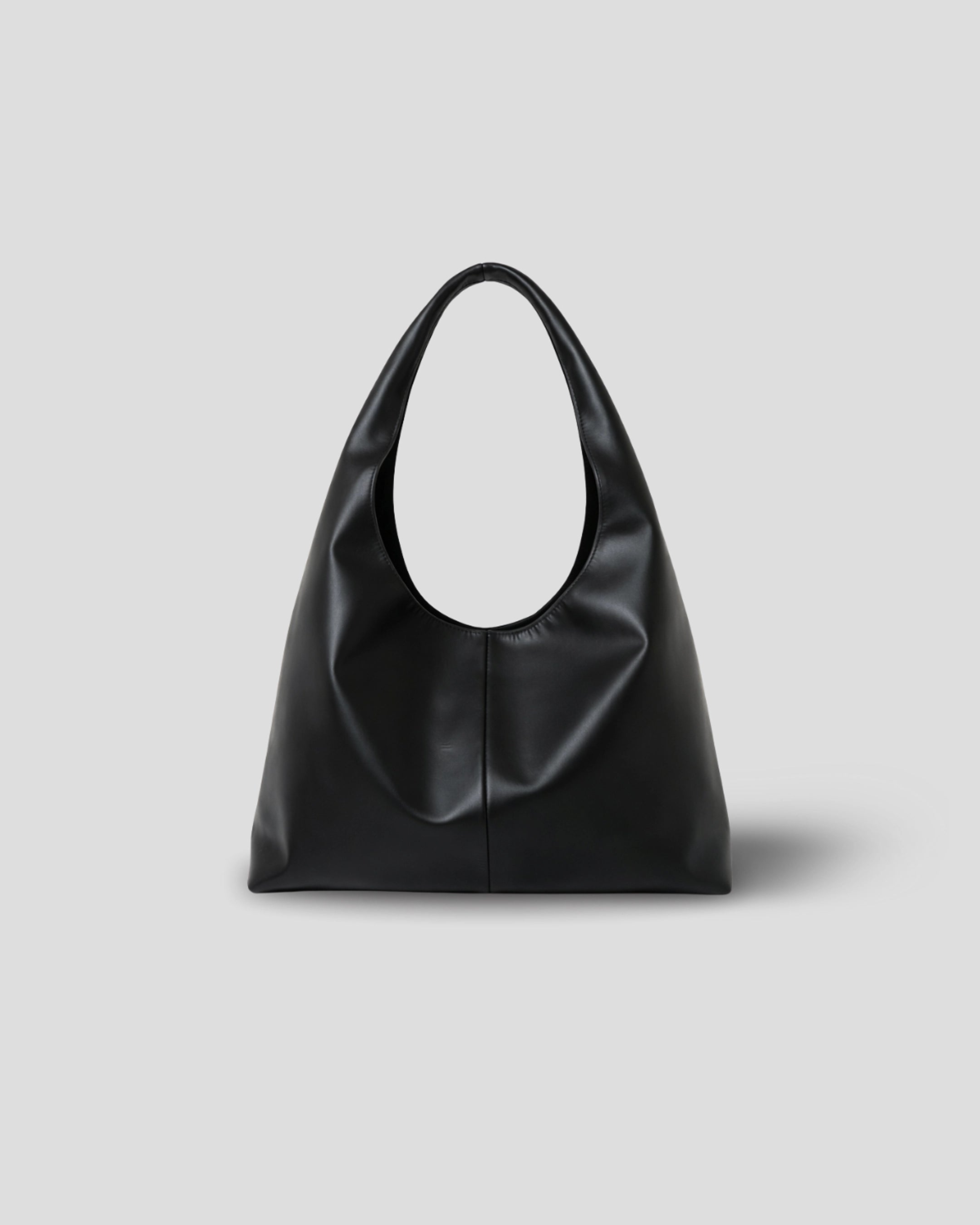 Kaia Plain genuine leather handbag in black – minimalist hobo cow leather shoulder bag