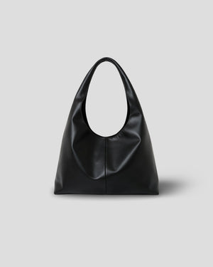 Kaia Plain genuine leather handbag in black – minimalist hobo cow leather shoulder bag