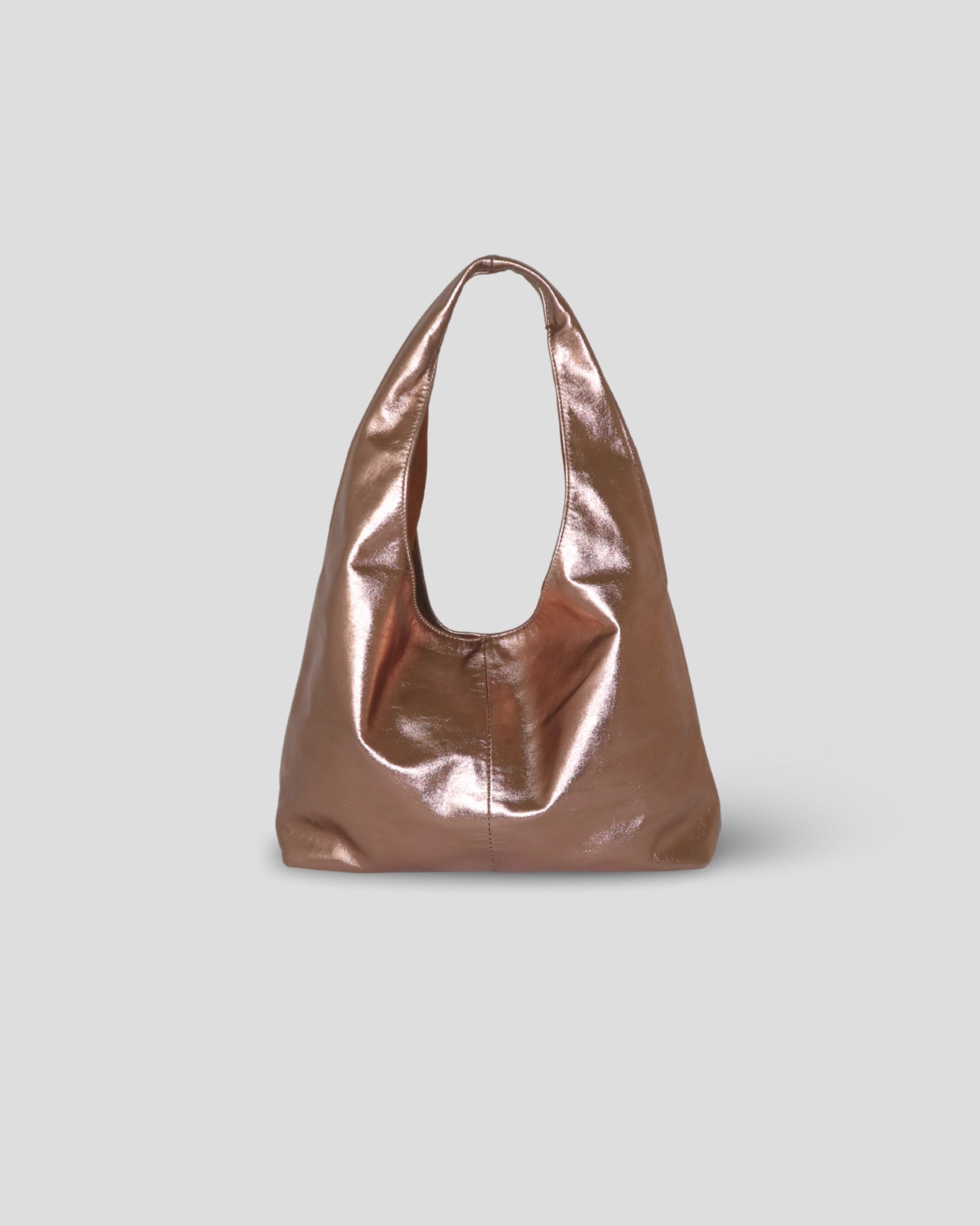 Kaia Plain genuine leather handbag in rose gold – structured hobo silhouette with smooth finish