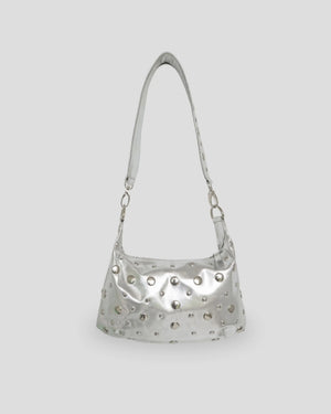 Elizabet silver studded shoulder bag women glamorous leather handbag with artistic stud pattern