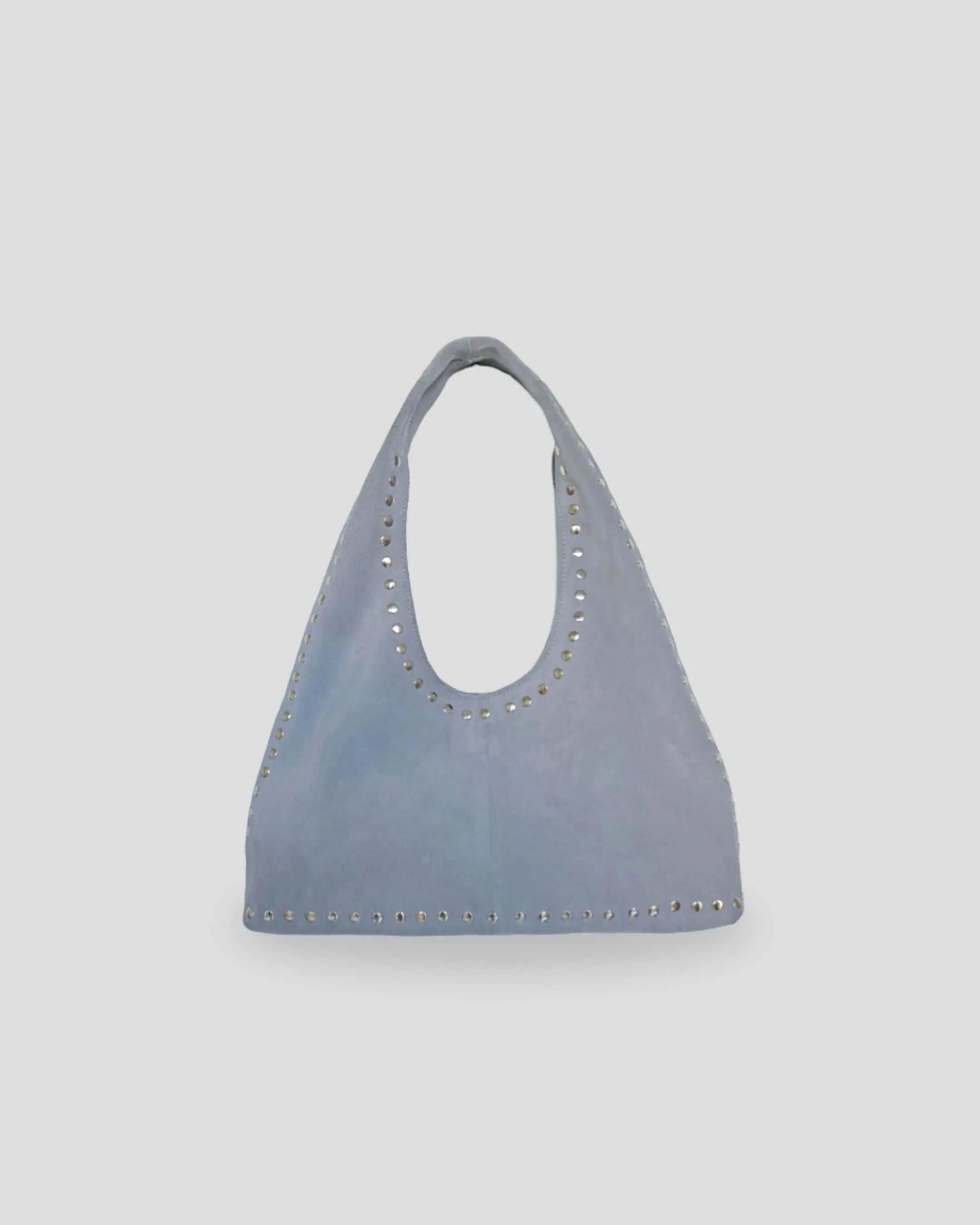 Soft grey Navya suede shoulder bag for women New Zealand metallic accents premium
