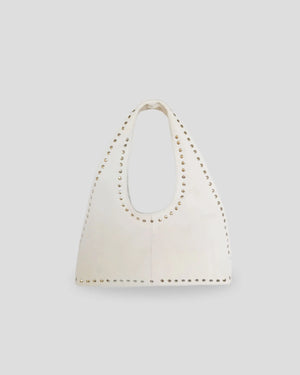 White studded shoulder bag women Dubai premium suede leather metallic accents luxury